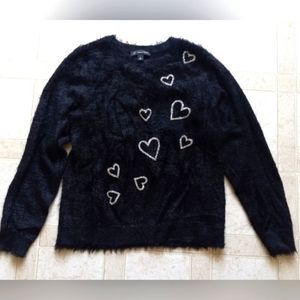 Inc International Concepts Women's Glitter Heart Print Eyelash Sweater